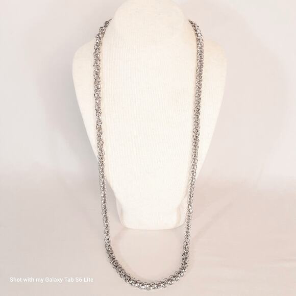 Triple Link Silver Tone Opera Necklace Slide Clasp - Picture 1 of 6